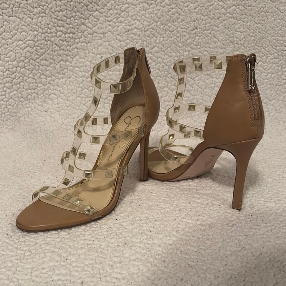 Jessica Simpson Tan Heels with Studded Accents